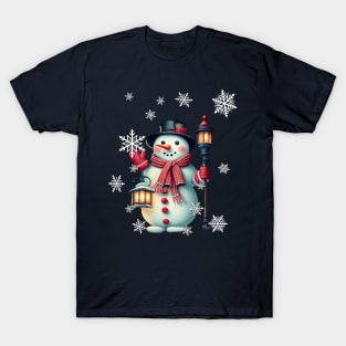 Snowman Cute Snowmen Snowflakes & Lampost Design T-Shirt